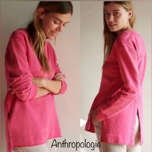 Anthropologie Pilcro XS Pink Oversized Split-Hem Tunic Top Shirt Sweatshirt